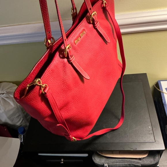 Miu Miu Red Vitello Daino Shopping Tote Bag - Picture 6 of 11